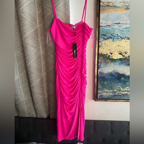 Fashion Nova Midi Dress Women Size XL Pink Ruched Lined NEW - Picture 6 of 16